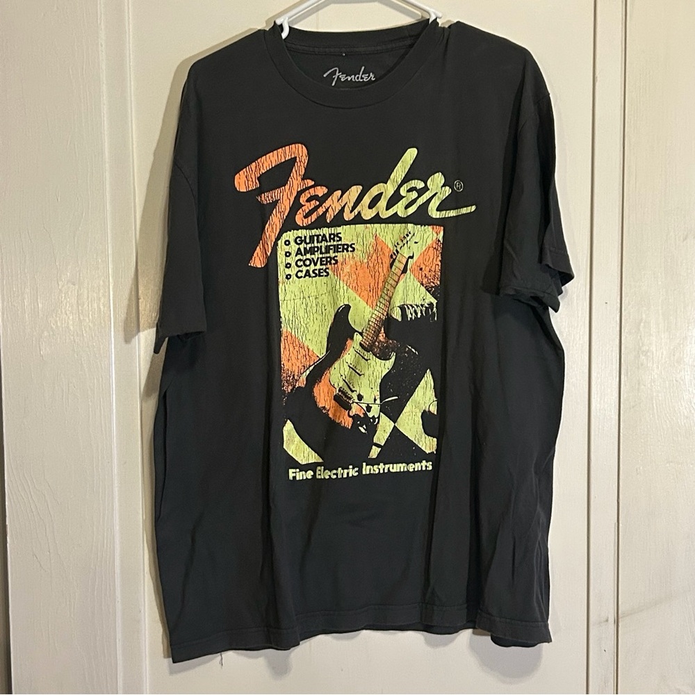Fender '54 Stratocaster Electric Guitar Black T-Shirt Men XL Six String Music